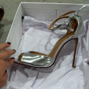 Schutz Silver Double Ankle Strap Heels